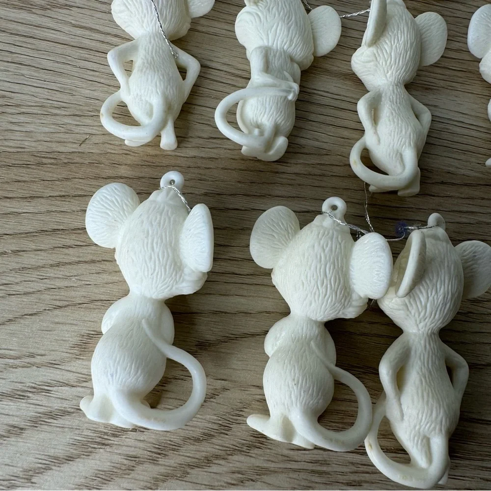 Vintage Christmas Mice Ornaments HONG KONG Plastic Set‎ of 14 Classic Tacky MCM